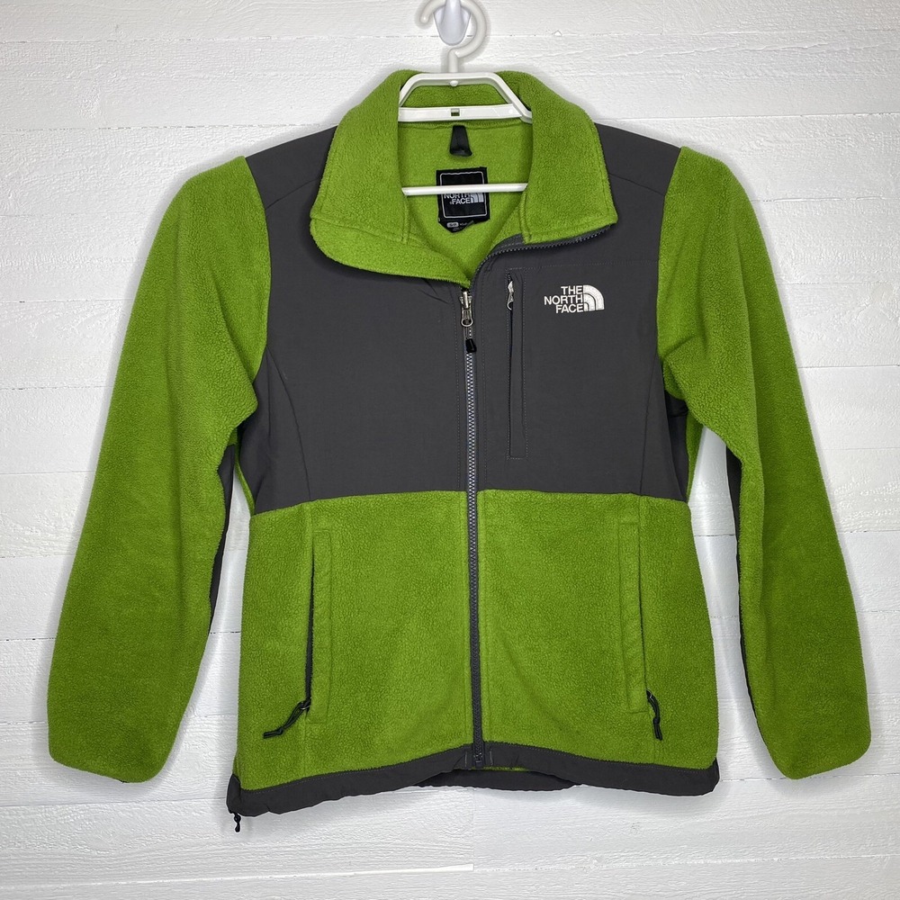 The North Face Womens Denali Jacket Small Green Gray Fleece Pockets